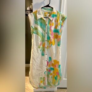 Maeve Cap-Sleeve Button-Front Midi Dress